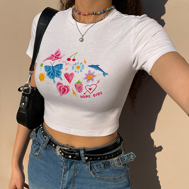 Angel Printed Short Sleeve Top T Shirt Women Summer Clothes Cute Print T-shirt Ladies Streetwear