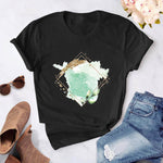 Heart flower print ladies T-shirt ladies O-collar white shirt short sleeve ladies T-shirt