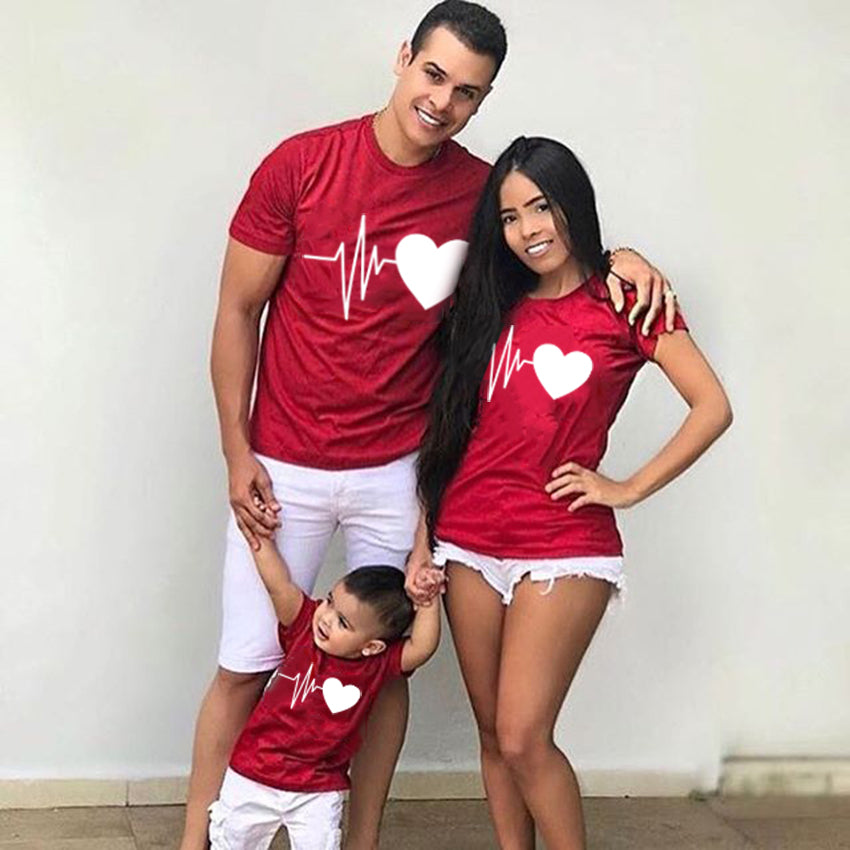 Heartbeat Outfits Family Matching T-shirt lovely Mom Dad Kids Me Baby Outfit