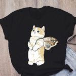 Women T-shirt Cute Cat Funny Cartoon T-shirt Graphic T-shirt Aesthetic Top Tee Female