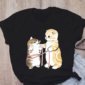 Women T-shirt Cute Cat Funny Cartoon T-shirt Graphic T-shirt Aesthetic Top Tee Female