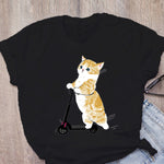 Women T-shirt Cute Cat Funny Cartoon T-shirt Graphic T-shirt Aesthetic Top Tee Female