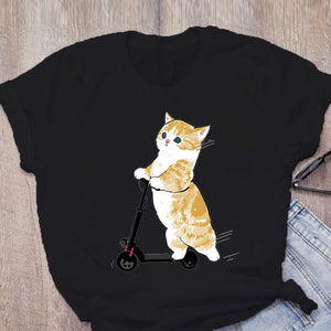 Women T-shirt Cute Cat Funny Cartoon T-shirt Graphic T-shirt Aesthetic Top Tee Female