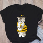 Women T-shirt Cute Cat Funny Cartoon T-shirt Graphic T-shirt Aesthetic Top Tee Female