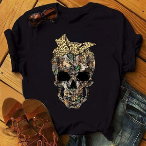 Women T-shirt  Skull Deer Turban T-shirt Clothes Short Sleeve Graphic T-shirt Tops