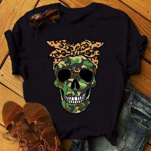 Women T-shirt  Skull Deer Turban T-shirt Clothes Short Sleeve Graphic T-shirt Tops