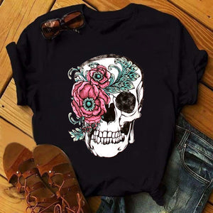 Women T-shirt  Skull Deer Turban T-shirt Clothes Short Sleeve Graphic T-shirt Tops