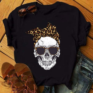 Women T-shirt  Skull Deer Turban T-shirt Clothes Short Sleeve Graphic T-shirt Tops