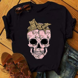 Women T-shirt  Skull Deer Turban T-shirt Clothes Short Sleeve Graphic T-shirt Tops