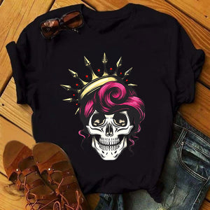 Women T-shirt  Skull Deer Turban T-shirt Clothes Short Sleeve Graphic T-shirt Tops