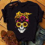 Women T-shirt  Skull Deer Turban T-shirt Clothes Short Sleeve Graphic T-shirt Tops