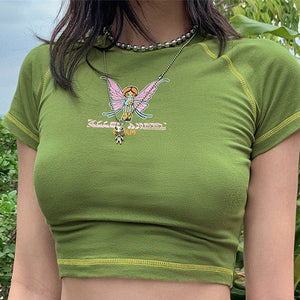 Angel Printed Short Sleeve Top T Shirt Women Summer Clothes Cute Print T-shirt Ladies Streetwear