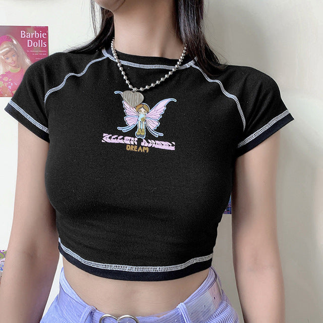 Angel Printed Short Sleeve Top T Shirt Women Summer Clothes Cute Print T-shirt Ladies Streetwear