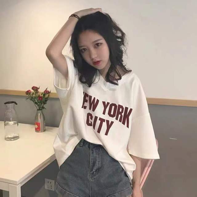 Women Fashion Clothing Short Sleeve O-neck Tees Unisex Teenagers Leisure