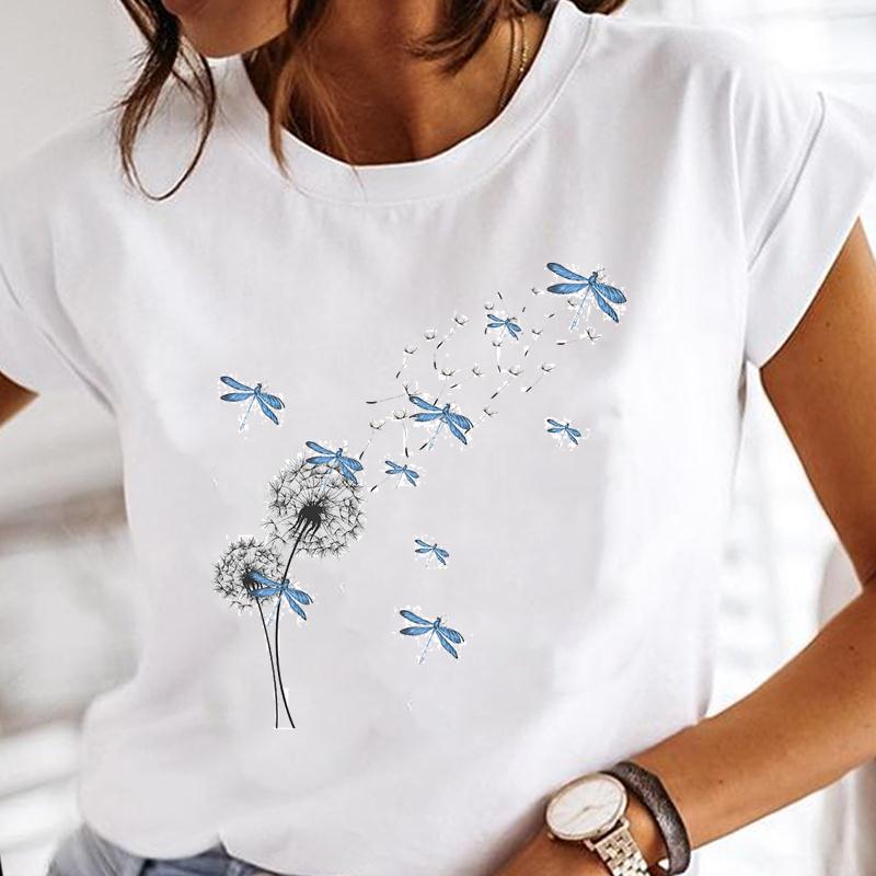 Women Print Clothes Watercolor Tops Tee Tshirt Fashion Print Cartoon O-neck Ladies T-Shirt