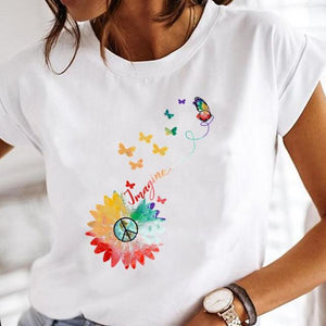 Women Print Clothes Watercolor Tops Tee Tshirt Fashion Print Cartoon O-neck Ladies T-Shirt