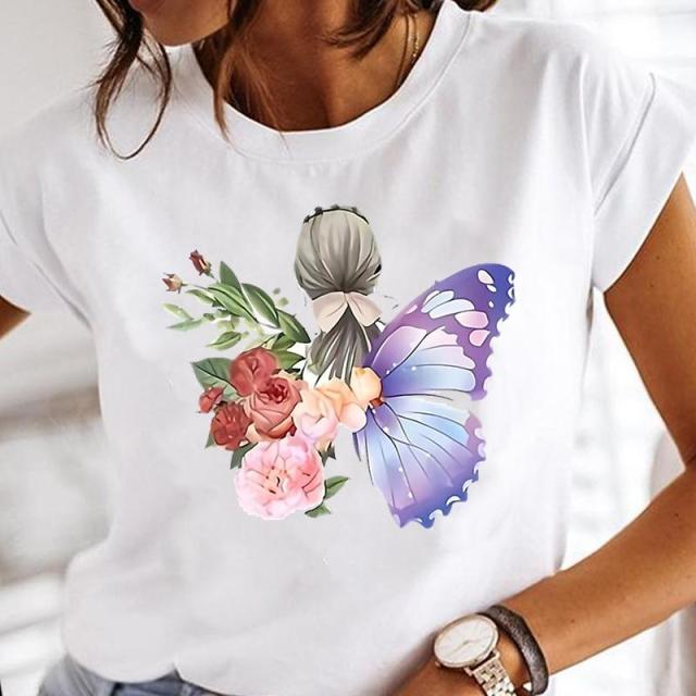 Women Print Clothes Watercolor Tops Tee Tshirt Fashion Print Cartoon O-neck Ladies T-Shirt