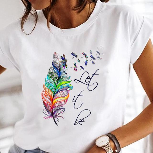 Women Print Clothes Watercolor Tops Tee Tshirt Fashion Print Cartoon O-neck Ladies T-Shirt