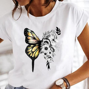 Women Print Clothes Watercolor Tops Tee Tshirt Fashion Print Cartoon O-neck Ladies T-Shirt