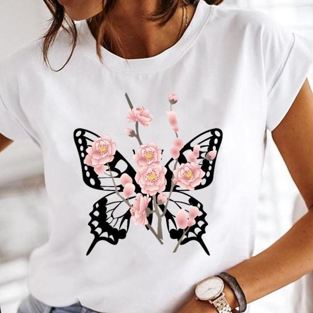 Women Print Clothes Watercolor Tops Tee Tshirt Fashion Print Cartoon O-neck Ladies T-Shirt