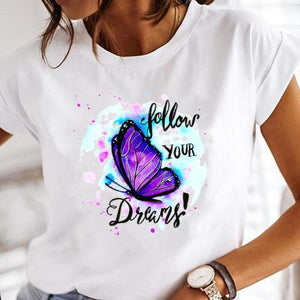 Women Print Clothes Watercolor Tops Tee Tshirt Fashion Print Cartoon O-neck Ladies T-Shirt