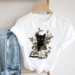 Cat Plant Flower New Lovely Women Clothes Cartoon Clothing Fashion Short Sleeve Tshirt