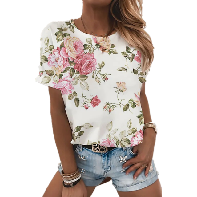 Sexy Fashion Ladies T-shirt New Summer Loose Women Floral Print