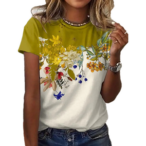 Sexy Fashion Ladies T-shirt New Summer Loose Women Floral Print