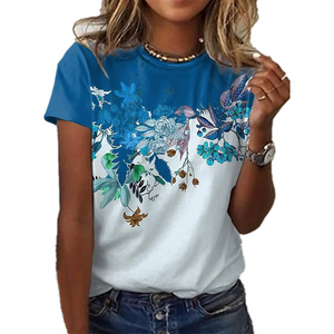 Sexy Fashion Ladies T-shirt New Summer Loose Women Floral Print