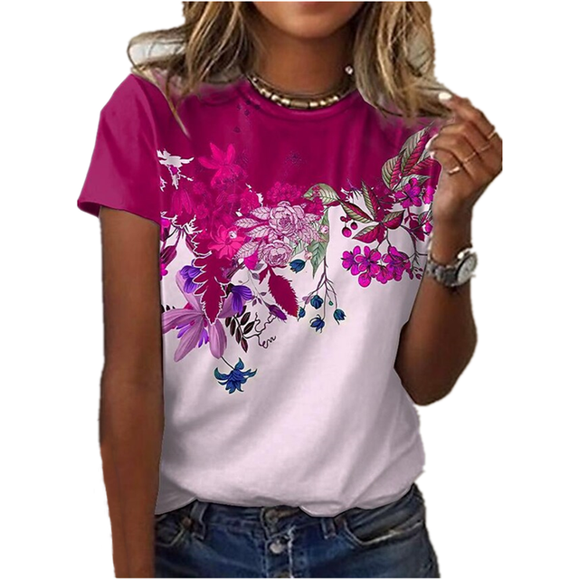 Sexy Fashion Ladies T-shirt New Summer Loose Women Floral Print