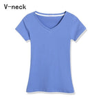 New Women Cotton T-shirt Summer Casual Elasticity Short-sleeve V-neck Slim Bottom T-shirt Girl