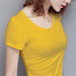 New Women Cotton T-shirt Summer Casual Elasticity Short-sleeve V-neck Slim Bottom T-shirt Girl