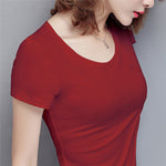 New Women Cotton T-shirt Summer Casual Elasticity Short-sleeve V-neck Slim Bottom T-shirt Girl