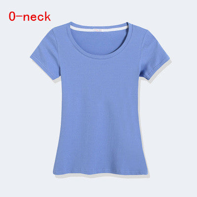 New Women Cotton T-shirt Summer Casual Elasticity Short-sleeve V-neck Slim Bottom T-shirt Girl