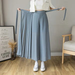 Summer New Style Korean Women Pleated Chiffon Trousers High Waist Pants Casual Wide Leg Pantalones