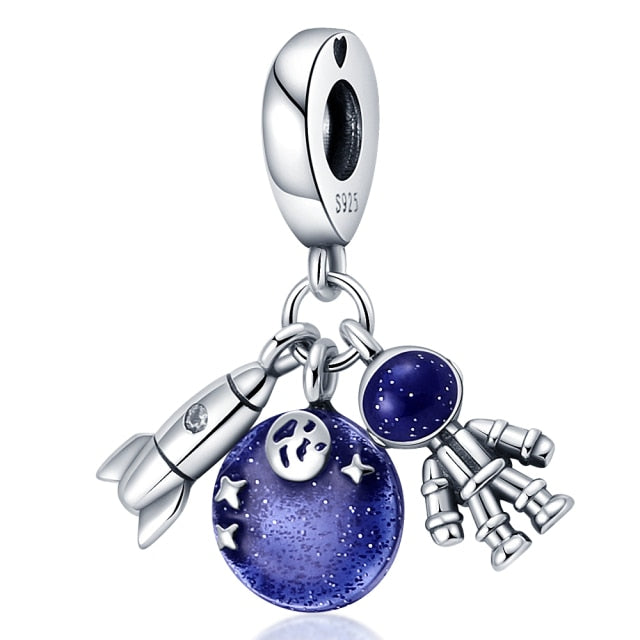 Pandora charm Blue astronaut Charm Bracelet Necklace Women Jewelry 925 Sterling Silver