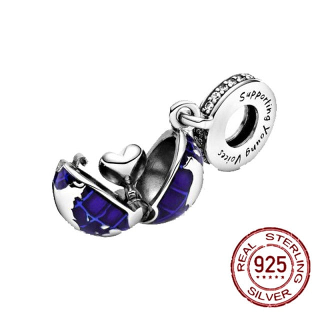 Pandora charm Blue astronaut Charm Bracelet Necklace Women Jewelry 925 Sterling Silver