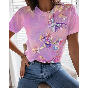 Sexy Fashion Ladies T-shirt New Summer Loose Women Floral Print