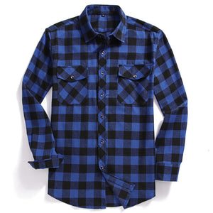 2022 New Men Casual Plaid Flannel Shirt Long-Sleeved