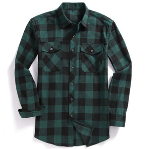 2022 New Men Casual Plaid Flannel Shirt Long-Sleeved