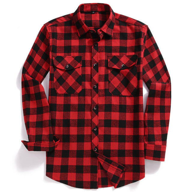 2022 New Men Casual Plaid Flannel Shirt Long-Sleeved