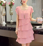 Chiffon Dress Women Summer Wave Cut Sweet Solid Short Sleeve Slim Casual Clothing Lady