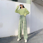 Plaid pants women summer high-waisted loose-fitting straight trousers drooping tug pants casual pants