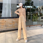 Plaid pants women summer high-waisted loose-fitting straight trousers drooping tug pants casual pants