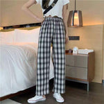 Plaid pants women summer high-waisted loose-fitting straight trousers drooping tug pants casual pants