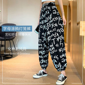 Plaid pants women summer high-waisted loose-fitting straight trousers drooping tug pants casual pants