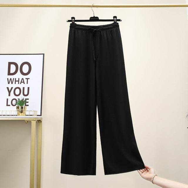 Plaid pants women summer high-waisted loose-fitting straight trousers drooping tug pants casual pants