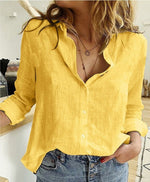 White Yellow Shirts Button Top Lady Loose Long Sleeve Shirt Women Blouses Casual