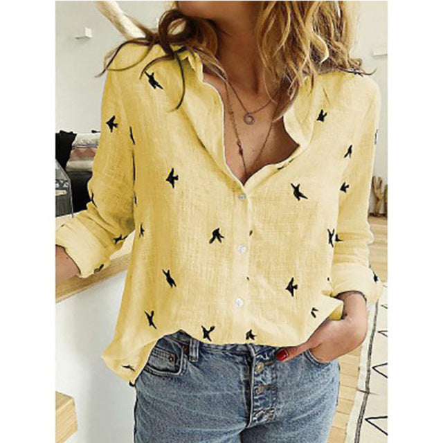 White Yellow Shirts Button Top Lady Loose Long Sleeve Shirt Women Blouses Casual