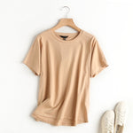 women khaki basic cotton T shirt short sleeve O neck tees ladies casual tee shirt street wear top